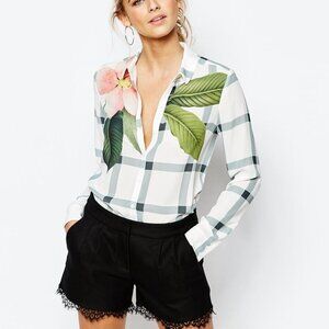 Ted Baker London Trellis Check Print Button Down Shirt 2 (US Size 6)